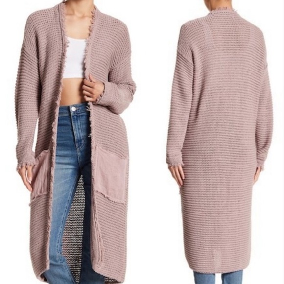 Free People Sweaters - Free People Woodstock Festival Long Knit Sweater Pink Oversized
